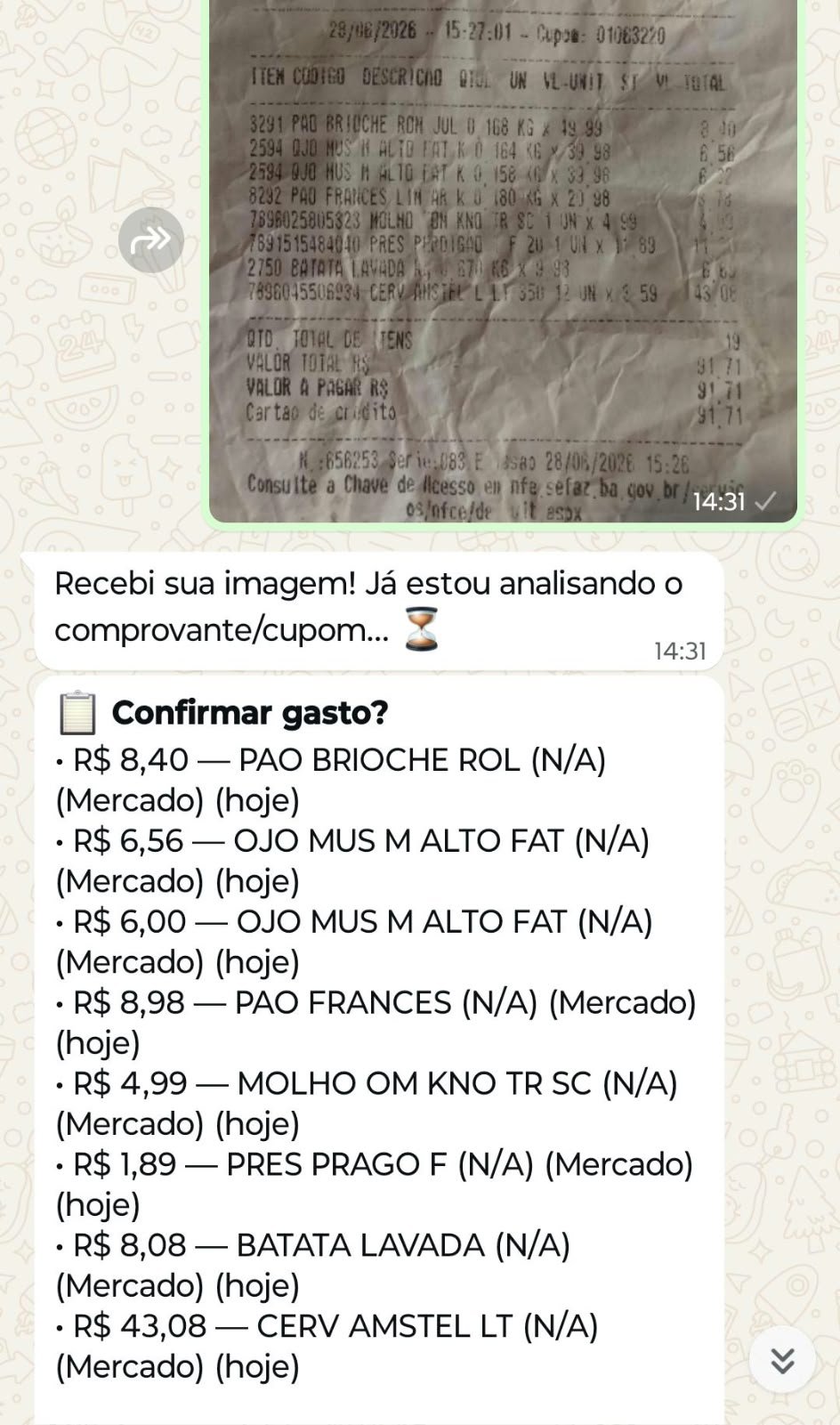 Leitura de nota fiscal por foto